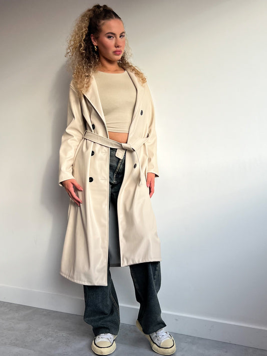 LEATHER LOOK TRENCH BEIGE