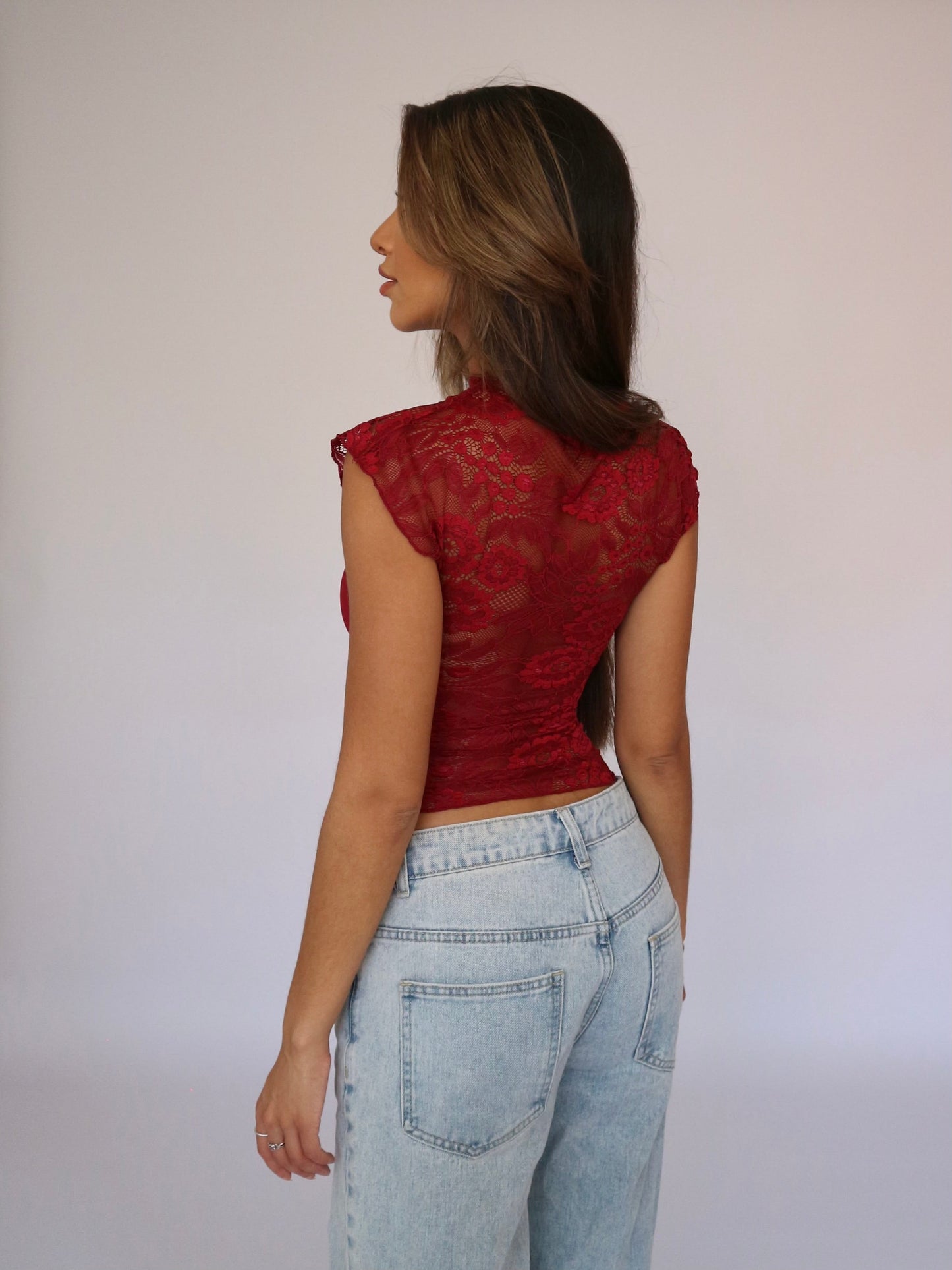 Lucy lace top - dark red