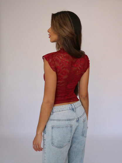 Lucy lace top - dark red