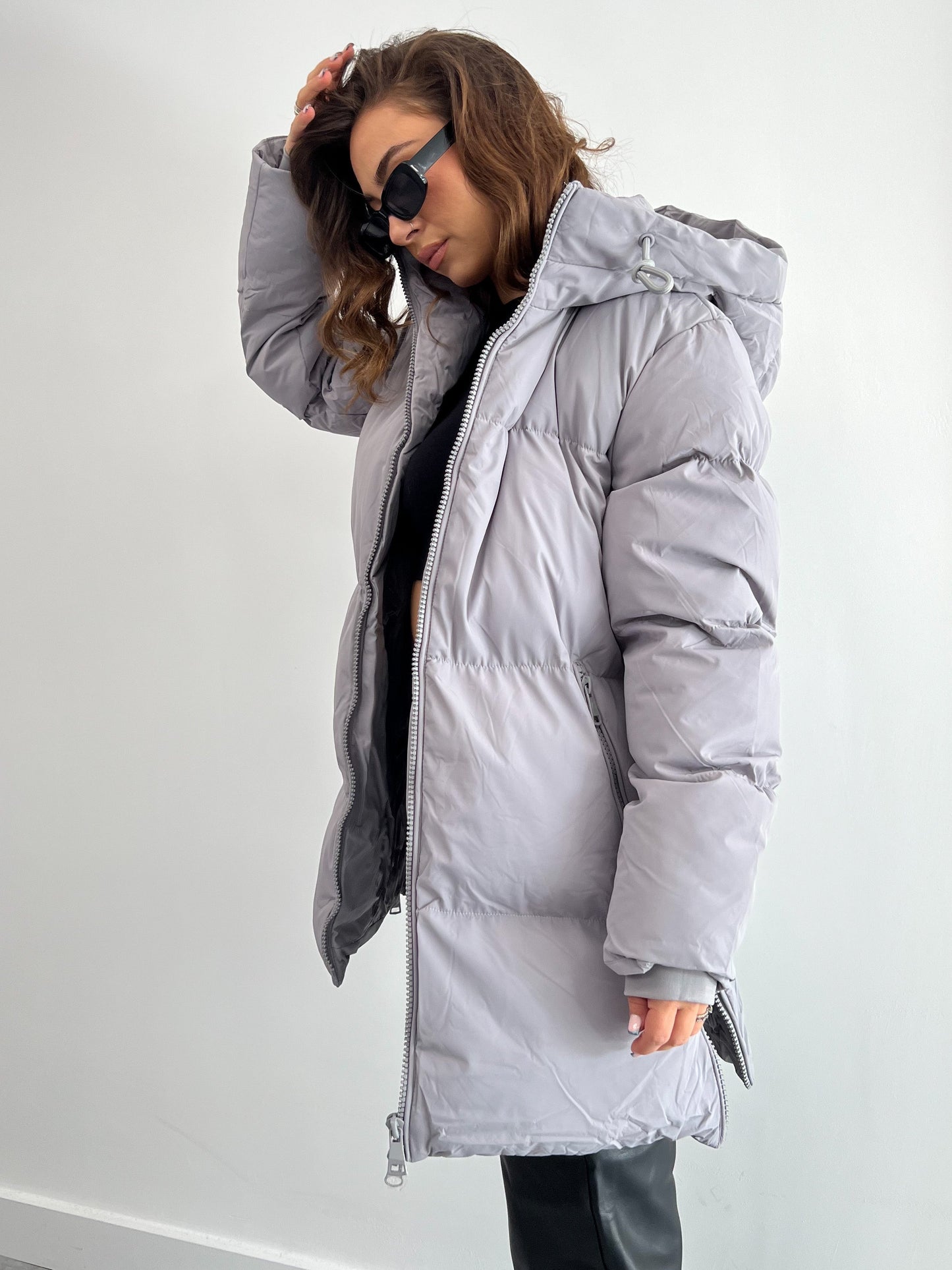 MIDI PUFFER COAT GREY