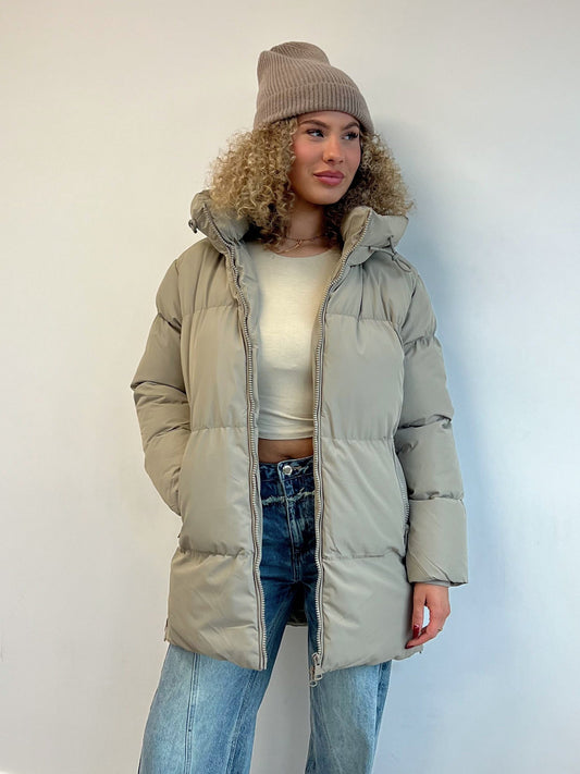 MIDI PUFFER COAT TAUPE