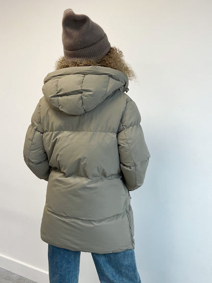 MIDI PUFFER COAT TAUPE