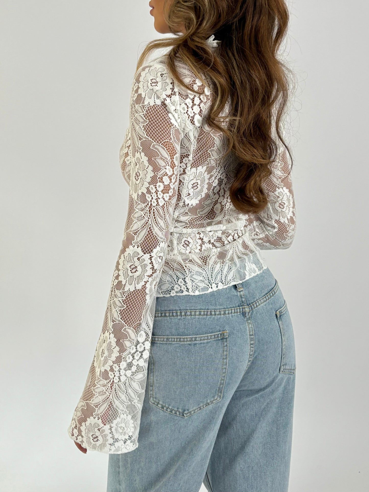 Trim lace top - white