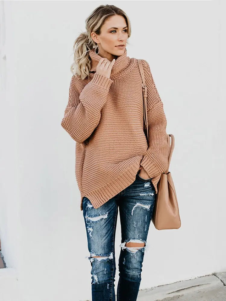 Warm Knitted Turtleneck Sweater Women